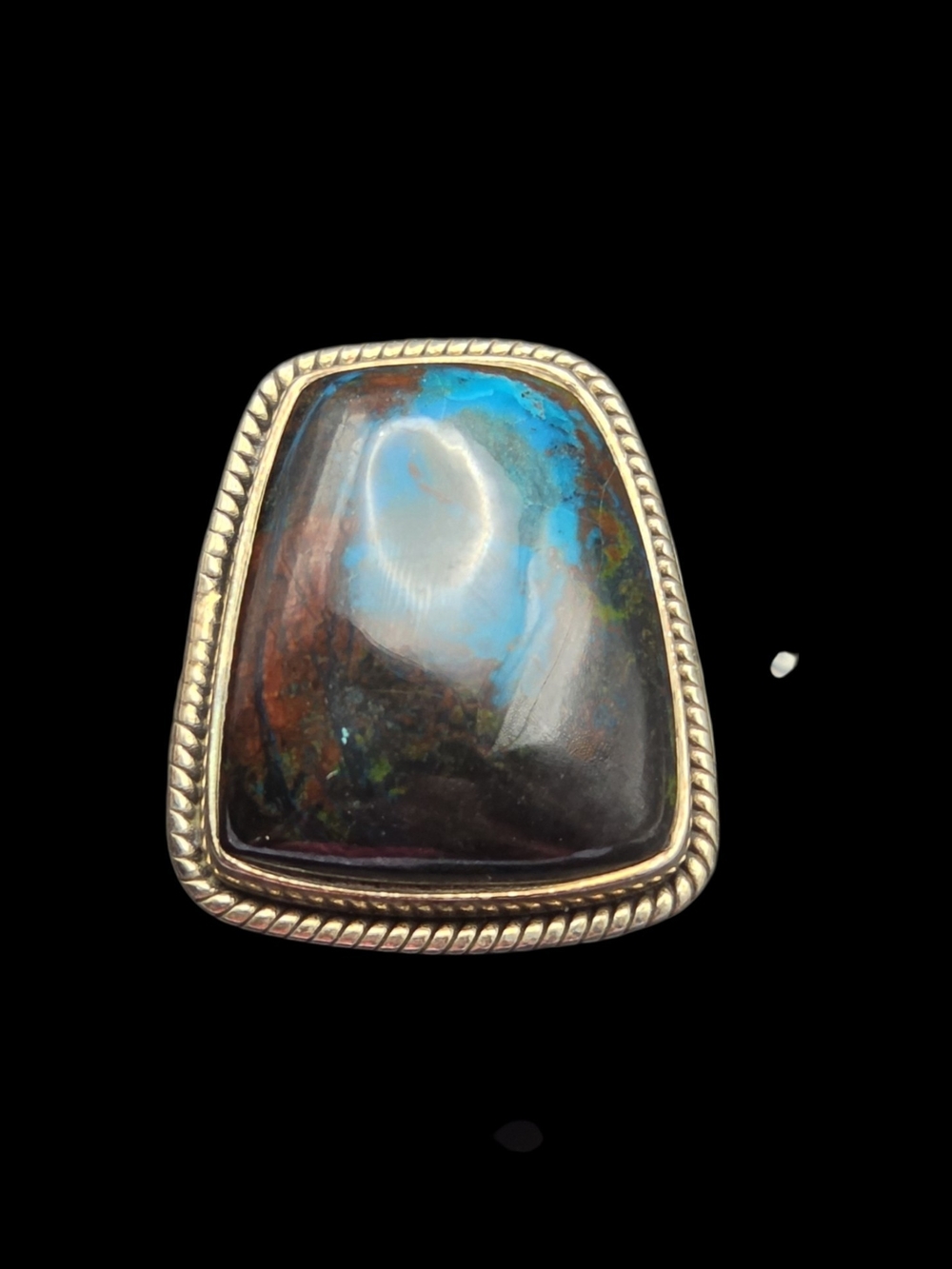 Sterling Silver Blue-Brown Shattuckite Statement Ring 8